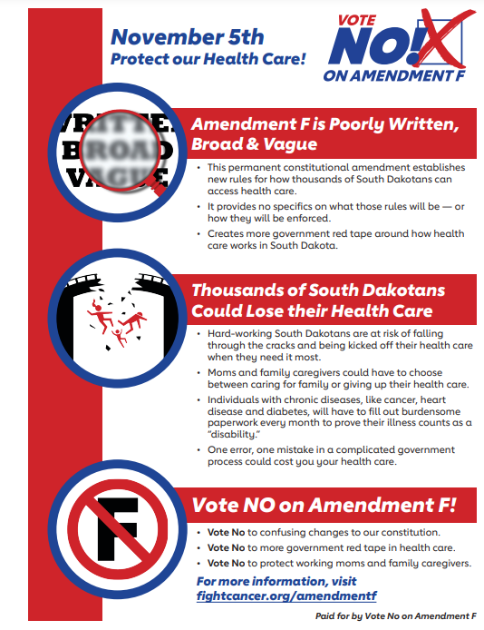 South Dakota Vote No on Amendment F Flyer