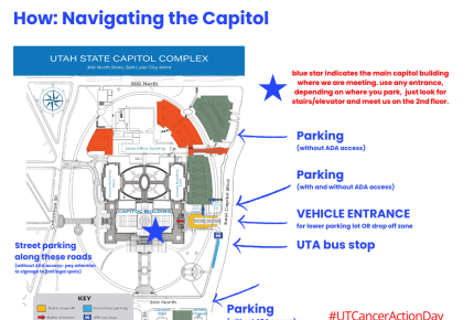 map of state capitol complex with parking areas indicated