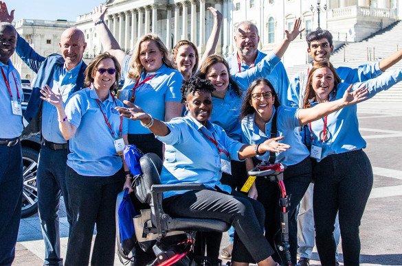 Volunteers cheering at the U.S. Capitol during Leadership Summit and Lobby Day