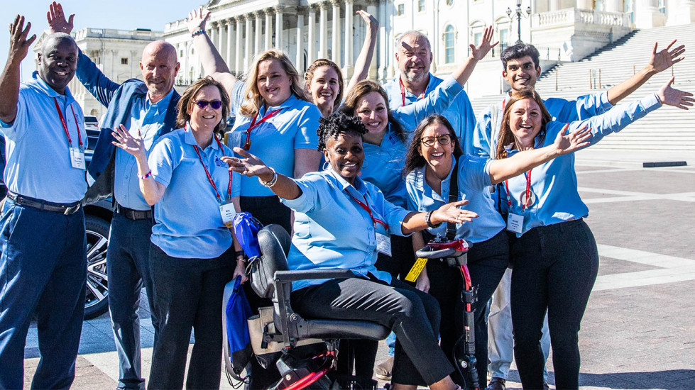 Volunteers cheering at the U.S. Capitol during Leadership Summit and Lobby Day